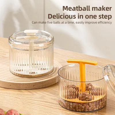 Immagine prodotto di Strumento trasparente per preparare polpette – 5 polpette Strumento, congelatore per carne, contenitore per la conservazione, manuale fai da te per cucinare in cucina