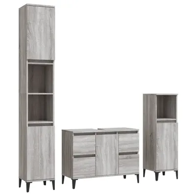 Produktbild von vidaXL 3-tlg. Badmöbel-Set Grau Sonoma Holzwerkstoff