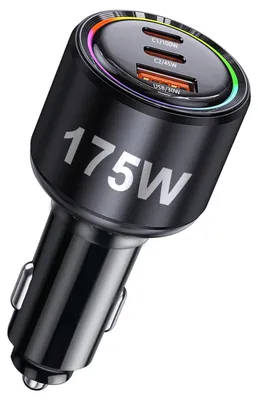 3-Port USB-Autolader mit PD & QC 3.0, 175 W, schwarz