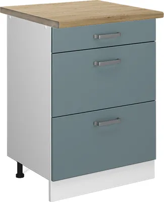 Produktbild von Küchenunterschrank Vicco R-Line Blau-Grau 60 cm mit Schubladen, AP Eiche, Model 46674