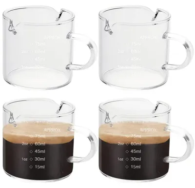 Productafbeelding van Maatbeker voor espresso, 75 ml, set van 4, van transparant glas, met schenktuit en maatstreep