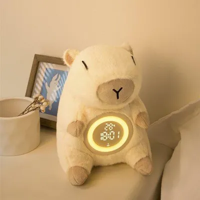 Obrázek produktu pro Plyšová noční lampička, kreativní, dobíjecí, budík do dětského pokoje, LED světlo, 7 barev, budík, dárek