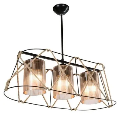Immagine prodotto di Lampada a sospensione Gezegen 3 luci metallo nero e corda