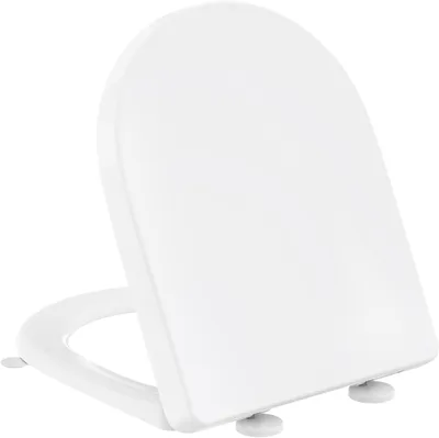 Produktbild von Toilettendeckel D-Form [Lang] mit Soft-Close-Mechanismus - Abnehmbarer Toilettendeckel - Einfache Montage - Belastbarkeit des Toilettensitzes bis 175 kg - Weiß - 45 × 36-1 × 5 cm