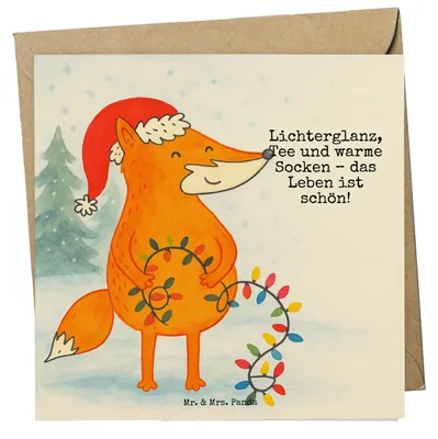 Produktbild von Mr. & Mrs. Panda Grußkarte Fuchs Weihnachten Design - Weiß - Geschenk, Glückwunschkarte, Heiligabend, Weihnachtsmann, Weihnachtszeit, Nikolaus, faltkarte, Klappkarte