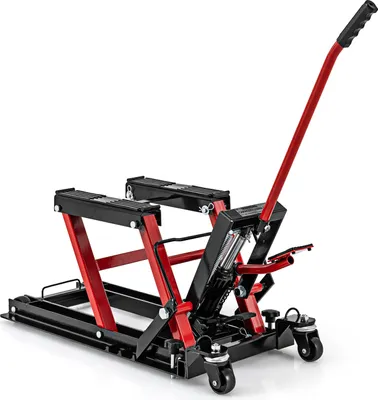 Produktbild von COSTWAY podnośnik motocyklowy, podnośnik motocyklowy do 680kg 3-stopniowa regulacja wysokości, hydrauliczny podnośnik motocyklowy do motocykli ATV i quadów czerwono czarny