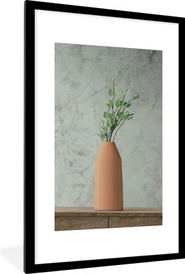 Produktbild von MuchoWow® Gerahmtes Poster Vase - Pflanzen - Stilleben 60x90 cm - Poster mit Schwarzem Bilderrahmen Wandposter Rahmen Foto Bilder - Dekoration - Wandposter Wohnzimmer - Hochwertig
