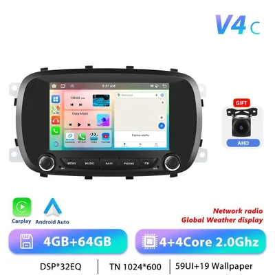 Immagine prodotto di Autoradio per Fiat 500X - Android 13 2-DIN - Touchscreen da 17,8 cm - 4+64 GB, 2,0 GHz - 1024x600 - Navigatore GPS, RDS - Comandi al volante