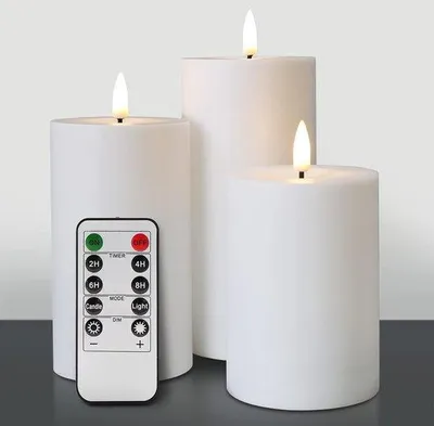 Obrázok produktu pre Realistické, batériové, vodotesné, nehorľavé sviečky s diaľkovým osvetlením, Φ 3", V 4", 5", 6"