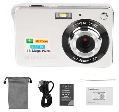 Obrázok produktu pre Prenosná digitálna kamera s rozlíšením 1080p, videokamera, 48 MP, stabilizácia obrazu, 8-násobný zoom, 2,88-palcový LCD displej, rozpoznávanie tváre, vstavaná batéria s kapacitou