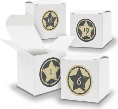 Produktbild von Adventskalender zum Füllen 24x Würfel 6,5cm WEISS + Sticker V04 Z21