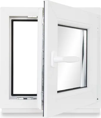 Produktbild von Kellerfenster Kunststoff weiß Dreh-Kipp 50x50 cm(BxH) DIN Rechts 3 -fach Glas Dichtung Schwarz