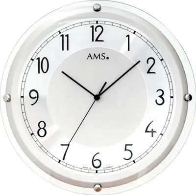 Produktbild von AMS 5542 Wanduhr Funk Funkwanduhr analog silbern rund gewölbtes Glas