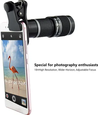 Productafbeelding van 18x Telelens voor telefooncamera, 6,2 graden groothoek, geschikt voor iPhone en Samsung, grijs, standaardmodel