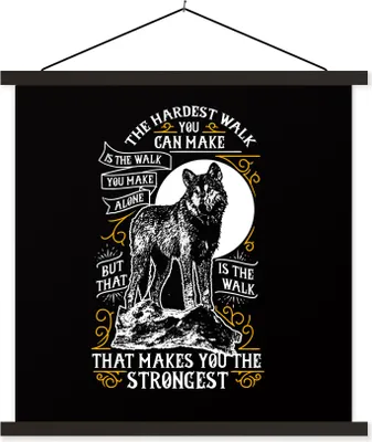 Produktbild von MuchoWow® Textilposter Wolf - Tiere - Retro - Zitat 40x40 cm mit schwarzem Rahmen - Fotos