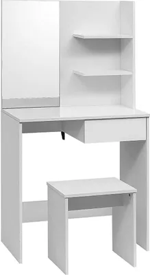 Immagine prodotto di WOLTU MB6045ws Tavolino da toilette in stile barocco e moderno, con specchio e sgabello, 75x40x138cm Bianco