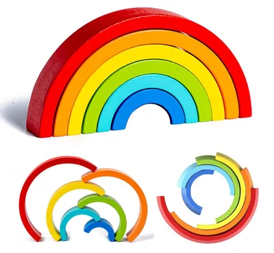 Productafbeelding van Houten Regenboog Stapelspeelgoed, Educatief Speelgoed Voor Kinderen Vanaf 1 Jaar