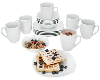 Immagine prodotto di set da colazione 18 pezzi Lotta in porcellana bianca 6 persone piatti piccoli tazze da caffè