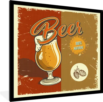 Produktbild von MuchoWow® MuchoWow® Gerahmtes Poster Mancave - Bier - Glas - Vintage 40x40 cm - Poster mit zchwarzem Bilderrahmen - Mit Rahmen - Wanddekoration Schlafzimmer