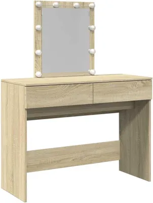 Productafbeelding van Zwarte kaptafel met LED verlichting 100x40x130 cm – make-up tafel met 2 lades
