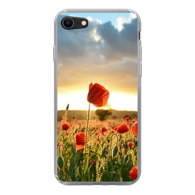 Produktbild von MuchoWow® Handyhülle Schutzhülle Hülle für iPhone 7 Bunter Himmel über vielen Mohnblumen Silikon Softcase Handy Hülle - Kartenhalter