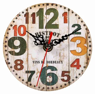 Imagen del producto de Reloj de pared antiguo de estilo vintage, hecho de madera, diseño redondo, ideal para la decoración del hogar y la oficina (#3)