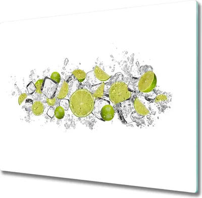 Produktbild von Glas Herdabdeckplatte 60x52 cm Spritzschutz Glasabdeckplatte Schneidebrett Limette Eiswürfel