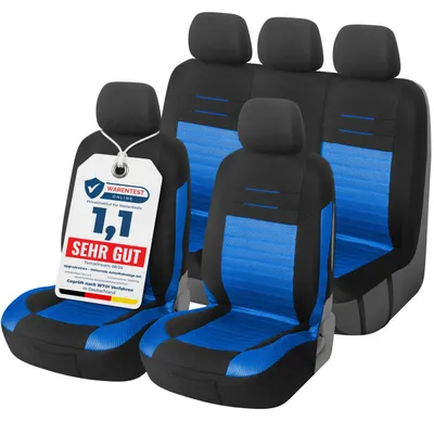 Produktbild von Upgrade4cars Autositzbezüge Set Universal Version 2026 | Auto-Schonbezüge für die Vordersitze & Rückbank in Blau | Autozubehör Innenraum Deko