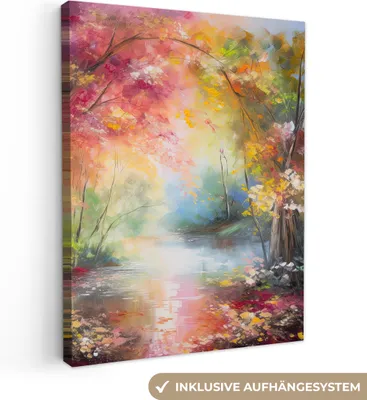 Produktbild von MuchoWow® - Leinwandbilder - Landschaft - Ölgemälde - Farbenfroh - Natur, Wandbild, Wanddeko Bilder Wohnzimmer, 90x120cm