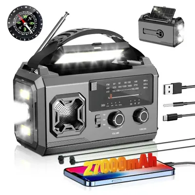 Productafbeelding van 27000 mAh zwengelradio met Bluetooth, zonne-energie en SOS-alarm