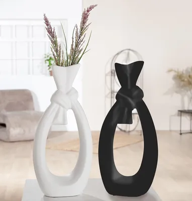 Zdjęcie produktu dla Gilde Vase, "Loop", Keramik, schwarz, weiß, VE 2, 2fach sortiert, L. 9 cm, B. 18 cm, H. 40 cm 55433