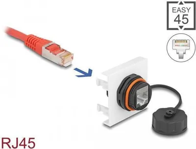 Produktbild von DeLOCK Easy 45 Modul Netzwerk RJ45 Cat.6A, 45 x 45 mm, 0,045 m, Cat6a, S/UTP (STP), RJ-45, RJ-45, Schwarz