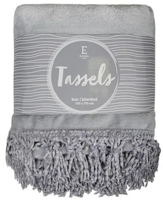 Produktbild von Grauer Essex TASSELS Decke mit Fransen, 130x170cm, Gemütlich
