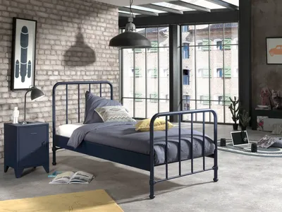 Produktbild von Vipack BRONXX Metallbett im coolen Look Blau Denim matt, Liegefläche 90 x 200 cm