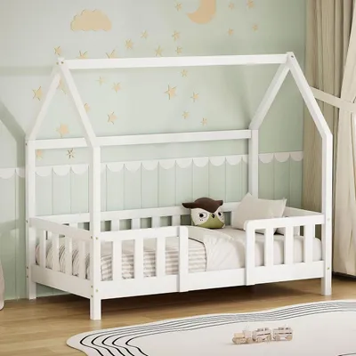 Obrázok produktu pre Detská postel – Montessori posteľ – Bezpečná posteľ – S ochranou proti pádu – 70x140 cm – Biela