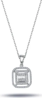 Produktbild von Diamant Halskette mit 0,23 Caratmit Carreé-Anhänger Diamanten in Baguette-Schliff