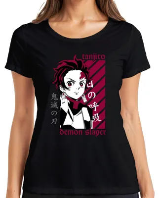Zdjęcie produktu dla Tanjiro Demon Slayer Kimetsu no Yaiba Anime Gift Cosplay Ladies T-Shirt, Czarny, S