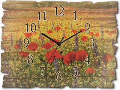 Produktbild von ARTland Holz Wanduhr Funkuhr - schwarzer Zeiger Mohnblumenfeld Größe: 40x30 cm