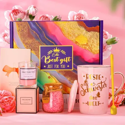 Produktbild von ALBISS Schwester Geschenkset Kaffeetasse Spa-Badeset Rose