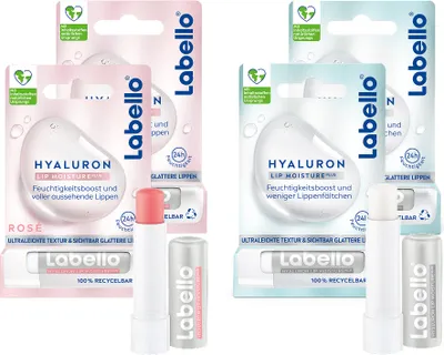 Produktbild von Labello HYALURON LIP MOISTURE PLUS Lippenpflege 2x Clear + 2x Rosé