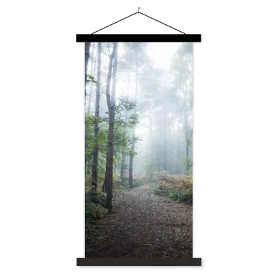 Produktbild von MuchoWow® Textilposter Wald - Nebel - Weg 90x180 cm mit schwarzem Rahmen - Dekoration Wohnzimmer