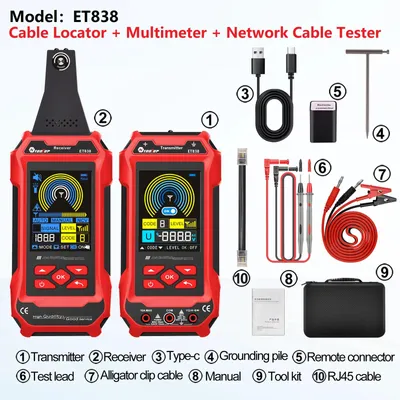 Image de Testeur de câbles - ET838 - Localisateur de câbles et canalisations souterrains - Détecteur de murs - 400 V AC/DC - 125 kHz - Plan de câblage - Multimètre