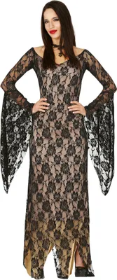 Produktbild von Schwarzes Spitzen Kostüm für Damen zu Halloween und Karneval Größe: M