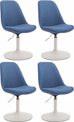 Productafbeelding van CLP Set van 4 eetkamerstoelen Maverick, bekleed met stof, draaibaar en met traploos verstelbare hoogte, blauw, met een wit frame