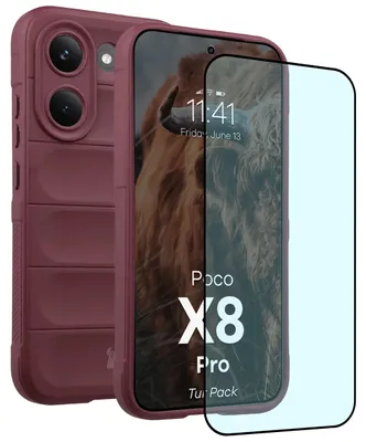 Produktbild von Robuste Handyhülle + gehärtetem Glas für Xiaomi POCO X8 Pro, Bizon Tur Pack, Burgunderrot