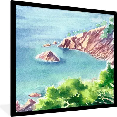 Produktbild von MuchoWow® MuchoWow® Gerahmtes Poster Meer - Berge - Wald 40x40 cm - Poster mit zchwarzem Bilderrahmen - Mit Rahmen - Wanddekoration Schlafzimmer