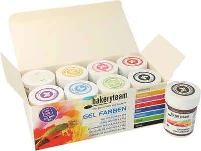 Produktbild von bakeryteam Lebensmittelfarben Set 8 x 35g + Chocolate Brown (315g)