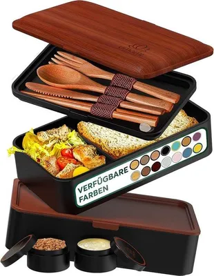 Produktbild von Famanu Bento Lunchbox 1,2 l mit Besteck und 2 Saucebehältern - Auslaufsicher