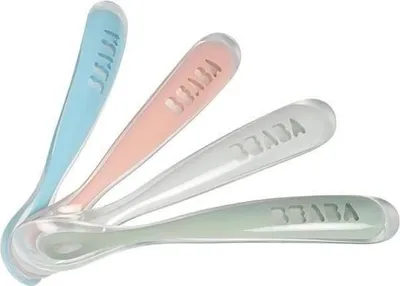 Produktbild von BEABA Babylöffel, 1. Alter, Silikon, 4er Set, Zuckerwatte, Marshmallow, Graugrün, Lila