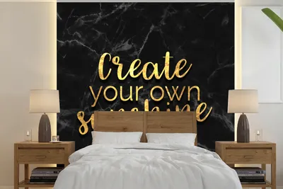 Produktbild von MuchoWow® Fototapete für Wohnzimmer oder Schlafzimmer Wandtapete Vinyl Motivtapete Zitate - Sonne - Gold - Marmor - 260x260 cm - Papiertapeten